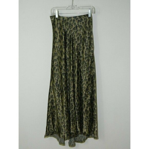 Zara Skirt Animal Print Green Brown Khaki Satin A-line Midi Skirt Size X-Small - Picture 4 of 8